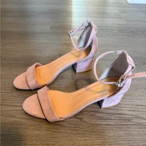 Reserved Pink/lavender Suede Block Heel Sandals with Ankle Strap prom shoes